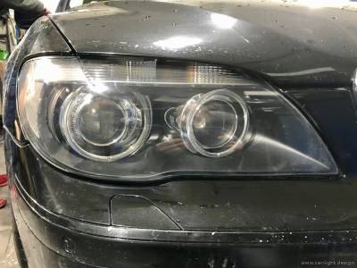 Стекло фары BMW 7-Series e65 после полировки